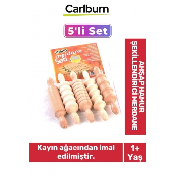 Özel Kayın Ağacından Üretilmiş Oyun Ahşap Hamur Şekillendirici Bebek Çocuk Merdane 5li Set