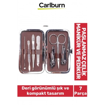 Özel Üretim Uzun Ömürlü Dayanıklı Deri Görünümlü 7 Parça Paslanmaz Çelik Manikür Pedikür Seti