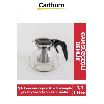 Özel Üretim Şeffaf Şık Tasarım Demleme Süresi Hızlandıran Cam Süzgeçli Demlik 1.1 Litre