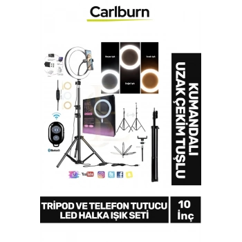 Profesyonel Fotoğraf Video Çekimi Youtuber Tiktok Kumandalı Tripod Telefon Tutucu LED Halka Işık