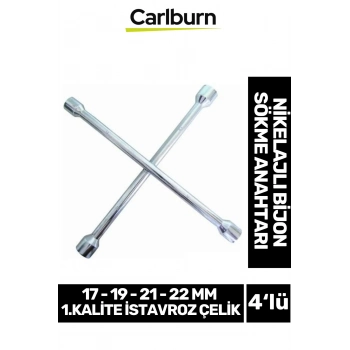Garantili İstavroz Çelik Dört Kol Sabit 17 19 21 22mm 1.Kalite 4lü Nikelajlı Bijon Sökme Anahtarı