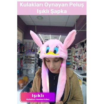Özel Üretim Kışlık Sevimli Zarif Rahat Hareketli Kulakları Kalkan Oynayan Peluş Işıklı Şapka