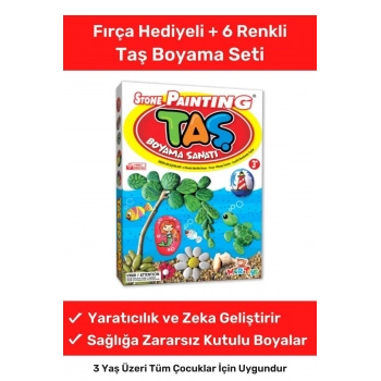 3 Yaş Üstü Çocuklar Için Zeka Geliştirici 6 Renk Akrilik Boyalı Fırçalı Taş Boyama Aktivite Seti