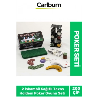Profesyonel Blackjack 200 Poker Çipli 2 İskambil Kağıtlı Texas Holdem Casino Metal Poker Oyunu Seti