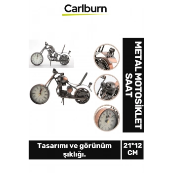 Özel Üretim Vintage Nostaljik Şık Dekoratif Alarmlı Pilli Kaliteli Metal Masa Motosiklet Saat