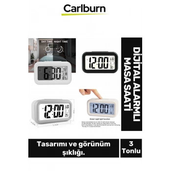 Özel Üretim Dekoratif Işık Sensörlü Dijital Tarih Oda Sıcaklığı 3 Farlı Ton Alarmlı Masa Çalar Saat