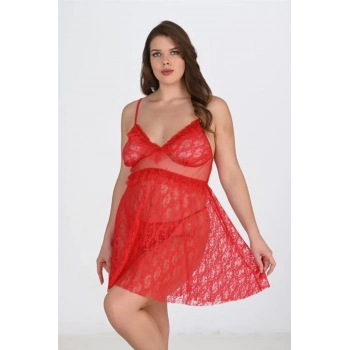 Yeni Sezon Rahat Dantel İşlemeli Erotik Seksi Fantezi Kadın Zarif Şık Büyük Beden Kırmızı Gecelik