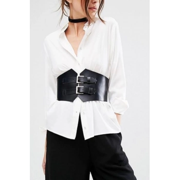 Özel Üretim Elbise Kıyafet Üstüne Önden Arkadan Toka Bağlamalı Ayarlı Şık Suni Deri Kemer