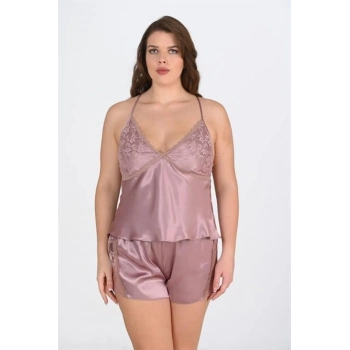 Yeni Sezon Saten 2 Parça Erotik Dantel Detaylı Rahat Şık Kadın Büyük Beden Şort Pijama Takımı