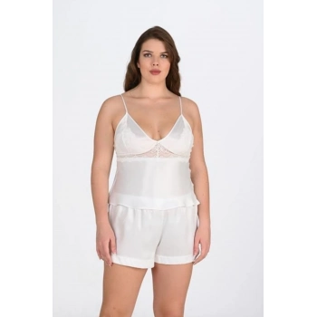 Yeni Sezon Saten 2 Parça Erotik Dantel Detaylı Rahat Şık Kadın Büyük Beden Şort Pijama Takımı
