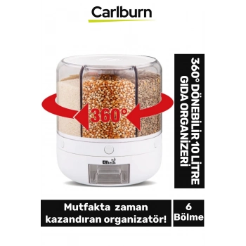 Özel Üretim Pratik Depolama Baharat Bakliyat 6 Bölmeli 360° Dönebilir 10 Litre Gıda Organizeri