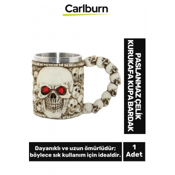 Özel Tasarım Dekoratif Şık Hediyelik Sevgili Arkadaş Paslanmaz Çelik Kurukafa Kupa Bardak 11*16 Cm