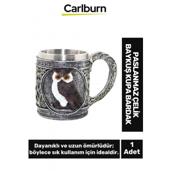 Özel Tasarım Dekoratif Şık Hediyelik Sevgili Arkadaş Paslanmaz Çelik Baykuş Kupa Bardak 11*15 Cm