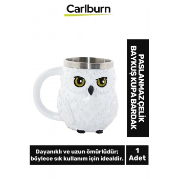 Özel Tasarım Dekoratif Şık Hediyelik Sevgili Arkadaş Paslanmaz Çelik Baykuş Kupa Bardak 12*15 Cm