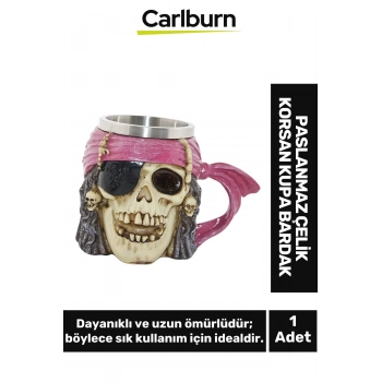 Özel Tasarım Dekoratif Şık Hediyelik Sevgili Arkadaş Paslanmaz Çelik Korsan Kupa Bardak 13*18 Cm