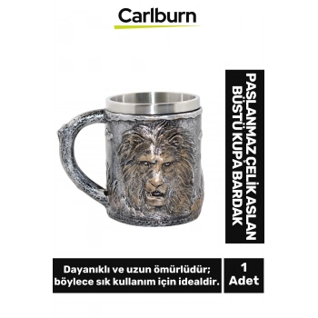 Özel Seri Dekoratif Şık Hediyelik Sevgili Arkadaş Paslanmaz Çelik Aslan Büstü Kupa Bardak 11*14 Cm
