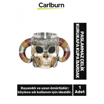 Özel Tasarım Dekoratif Şık Hediyelik Sevgili Arkadaş Paslanmaz Çelik Kurukafa Kupa Bardak 12*18 Cm