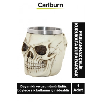 Özel Tasarım Dekoratif Şık Hediyelik Sevgili Arkadaş Paslanmaz Çelik Kurukafa Kupa Bardak 11*15 Cm