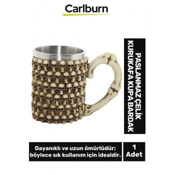 Özel Tasarım Dekoratif Şık Hediyelik Sevgili Arkadaş Paslanmaz Çelik Kurukafa Kupa Bardak 11*15 Cm