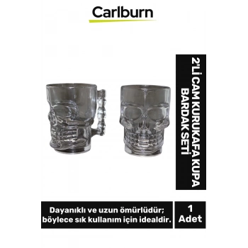 Özel Tasarım Dekoratif Şık Hediyelik Sevgili Arkadaş 2Li Cam Kurukafa Kupa Bardak Seti 12*9 Cm