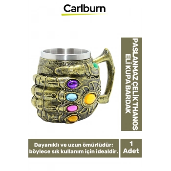 Özel Tasarım Dekoratif Hediyelik Sevgili Arkadaş Paslanmaz Çelik Thanos Eli Kupa Bardak 16*11 Cm