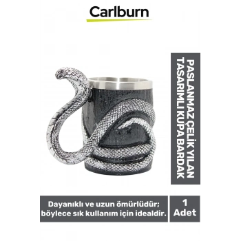 Özel Dekoratif Şık Hediyelik Sevgili Arkadaş Paslanmaz Çelik Yılan Tasarımlı Kupa Bardak 14*15 Cm