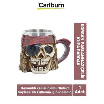 Özel Tasarım Dekoratif Şık Hediyelik Sevgili Arkadaş Korsan Paslanmaz Çelik Kupa Bardak 12*15 Cm