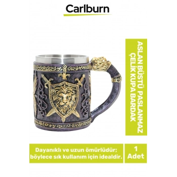 Özel Tasarım Dekoratif Şık Hediye Sevgili Arkadaş Aslan Büstü Paslanmaz Çelik Kupa Bardak 11*15 Cm