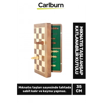 Özel Üretim Dekoratif Zeka Strateji Mıknatıs Taşlı Ahşap Katlanabilir Kutulu Satranç Oyunu 35 Cm