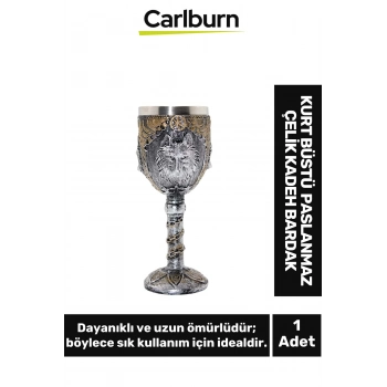 Özel Tasarım Dekoratif Şık Hediyelik Sevgili Arkadaş Kurt Büstü Paslanmaz Çelik Kadeh Bardak