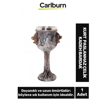 Özel Tasarım Dekoratif Şık Hediyelik Sevgili Arkadaş Kurt Paslanmaz Çelik Kadeh Bardak 19*7 Cm