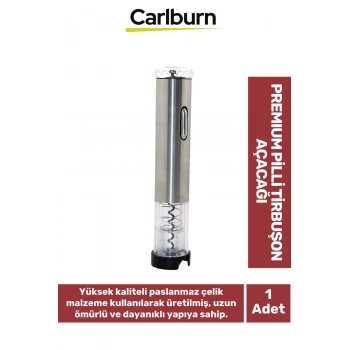 Premium Paslanmaz Çelik Kararmaz Mantar Şarap Kapak Açıcı Pilli Tirbuşon Açacağı 24*5 Cm