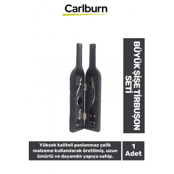 Premium Paslanmaz Çelik Kararmaz Mantar Şarap Kapak Açıcı Şişe Tirbuşon Seti 33*7 Cm