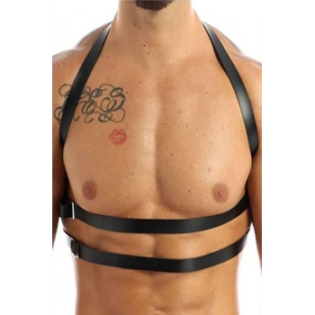 Özel Üretim Fantezi Özel Gün Gece Erotik Seksi Şık Rahat Erkek Deri Göğüs Aksesuarı