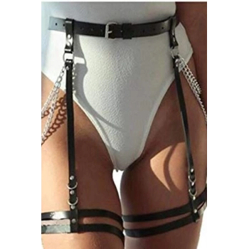 Özel Tasarım Şık Fantezi Rahat Erotik Kadın Cezbedici Zarif Deri Zincirli Jartiyer Tek Alt