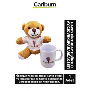 Özel Üretim Hediye Konsept Sevgili Arkadaş Happy Birthday Tişörtlü Oyuncak Ayıcık Kupa Bardak Seti