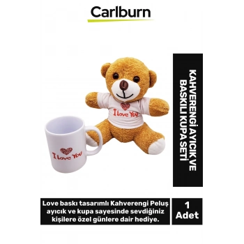 Özel Tasarım Konsept Hediyelik Sevi Seviyorum Kahverengi Oyuncak Ayıcık I Love You Baskılı Kupa Seti