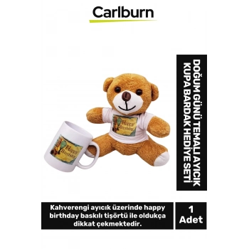 Özel Üretim Arkadaş Sevgili Dosta Eş Happy Birthday Doğum Günü Temalı Ayıcık Kupa Bardak Hediye Seti