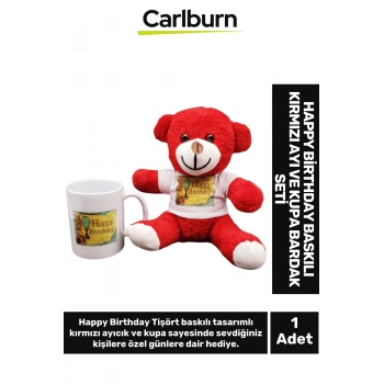 Özel Üretim Arkadaş Sevgili Dosta Eş Happy Birthday Doğum Günü Temalı Ayıcık Kupa Bardak Hediye Seti