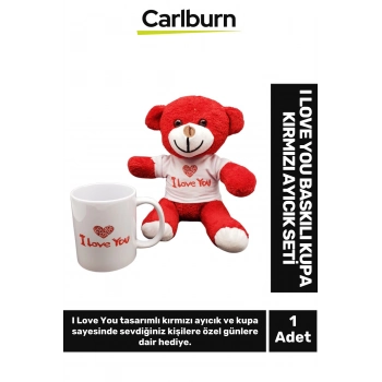 Özel Üretim Sevgililer Günü Gift Seni Seviyorum I Love You Baskılı Kupa Bardak Kırmızı Ayıcık Seti