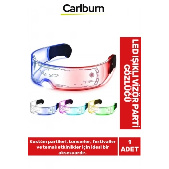 Özel Üretim Kostüm Parti Cosplay Festival Doğum Günü Siberpunk Pilli LED Işıklı Vizör Parti Gözlüğü