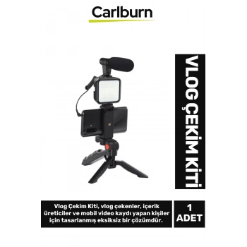 Premium Mikrofonlu Ses Kayıt Stabil Çekim Hafif Kayıt Ayarlanabilir Led Işıklı Tripod Vlog Çekim Kit