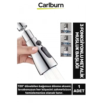 Premium 720 Derece Dönebilen Kaliteli Şık Lavabo Mutfak Banyo 3 Fonksiyonlu Metalik Musluk Başlığı