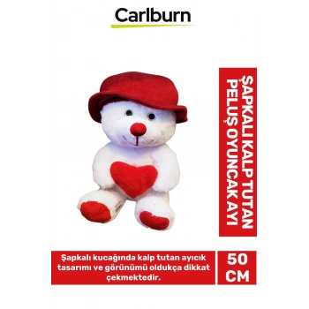 Özel Üretim Sevgiliye Özel Gün Hediye Şapkalı Kalp Tutan Peluş Oyuncak Ayı 50cm