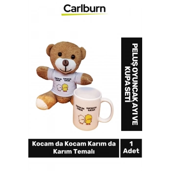 Özel Üretim Kocamda Kocam Karımda Karım Temalı Peluş Oyuncak Ayı Tişört Baskılı Kupa Bardak Seti