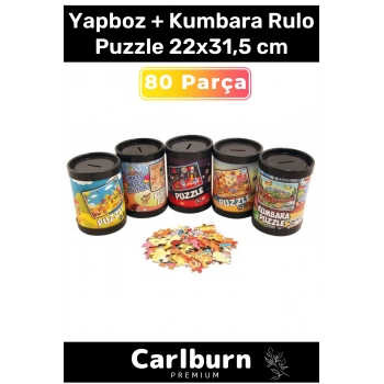 Özel Üretim Eğitici Zeka Geliştirici Öğretici 80 Parça Yapboz + Kumbara Rulo Puzzle 22x31,5 cm