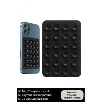 Premium Seri Vantuzlu Tüm Yüzeylere Uygun Cep Telefonu İçin Kaymaz Silikon Yapışkanlı Telefon Tutucu