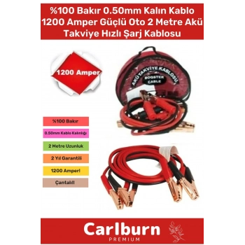%100 Bakır 0.50mm Kalın Kablo 1200 Amper Güçlü Oto 2 Metre Akü Takviye Hızlı Şarj Kablosu Uyumlu