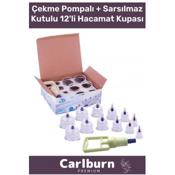 Çekme Vakum Pompalı Sarsılmaz Kutulu Selülit Yağ Çatlak Giderici Masaj Aleti 12li Hacamat Kupa Seti