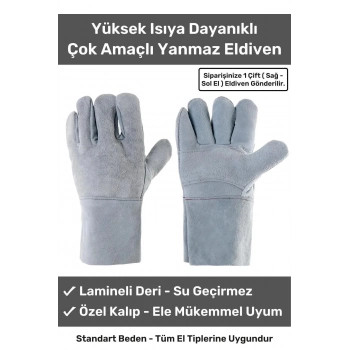 Premium Yanmaz Yüksek Isıya Sıcaklığa Dayanıklı Kaynak Yangın Su Geçirmez Çok Amaçlı Deri Eldiven